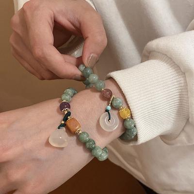 Natur Chalcedon Sicherheitsverschluss Anhänger Perlenarmband Nationalstil Vielseitiges Armband Mode Leichter Luxus High-End Schmuck