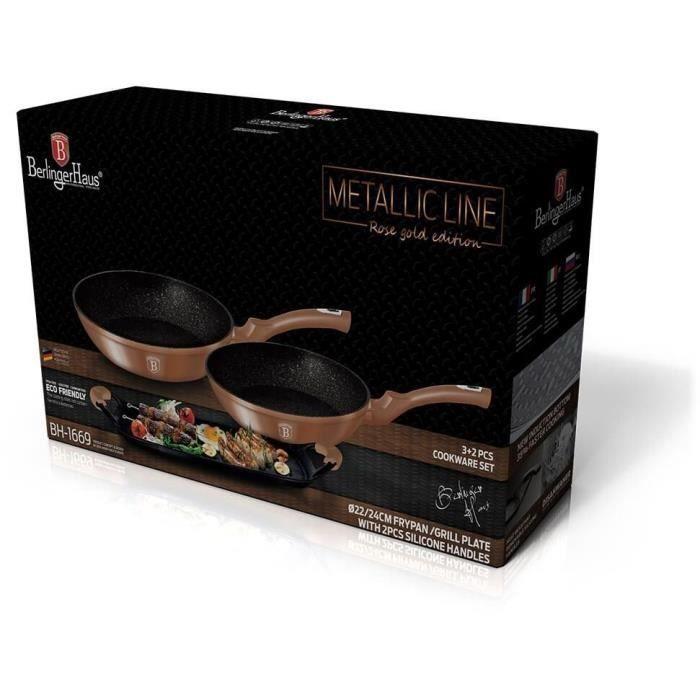 BERLINGER HAUS Set de 2 poêles à frire + 1 plancha, Collection Rose gold