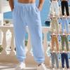 Men's New Four-Season Linen Sweatpants, Simple Casual Loose Wide Leg Jogger Trousers for Home Wear