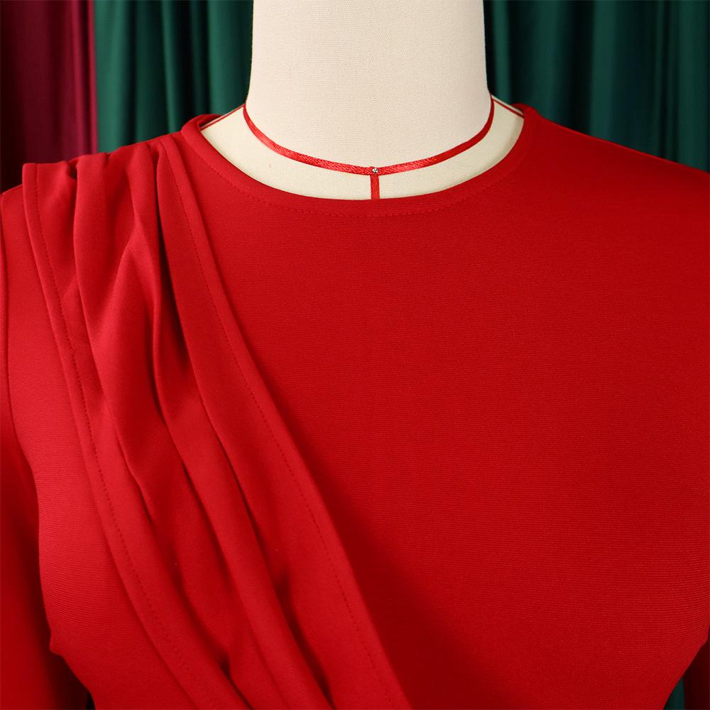 JKASHDK Abiti casual a vita alta con scollo a maniche lunghe con stampa tinta unita primavera autunno moda donna
