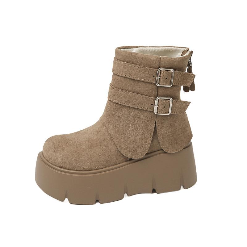 

Thick-soled Martin boots women s new autumn and winter velvet warm retro thin and heightened short boots 35 хаки