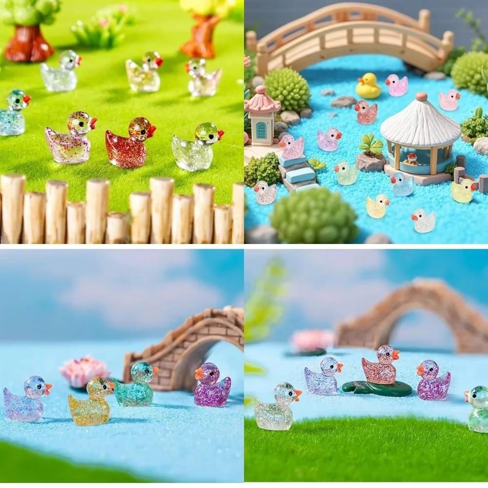 Mini Small Resin Duck Figure Toy Glittering Mini Tiny Ducks Miniature Duck Ornament Garden Decor