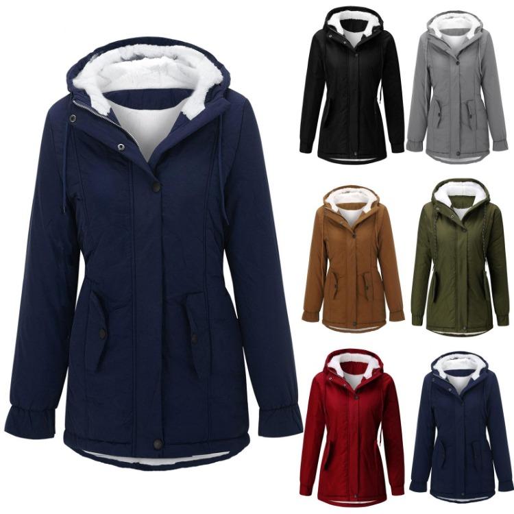 Women Fleece Hooded Coat Lamb Wool Cotton Padded Winter Fashion Coat