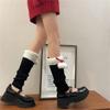 Women Winter Ribbed Knit Leg Warmer Stockings Y2K Harajuku Furry Trim Plush Ball Bow Christmas Leg Cover Long Boot Socks