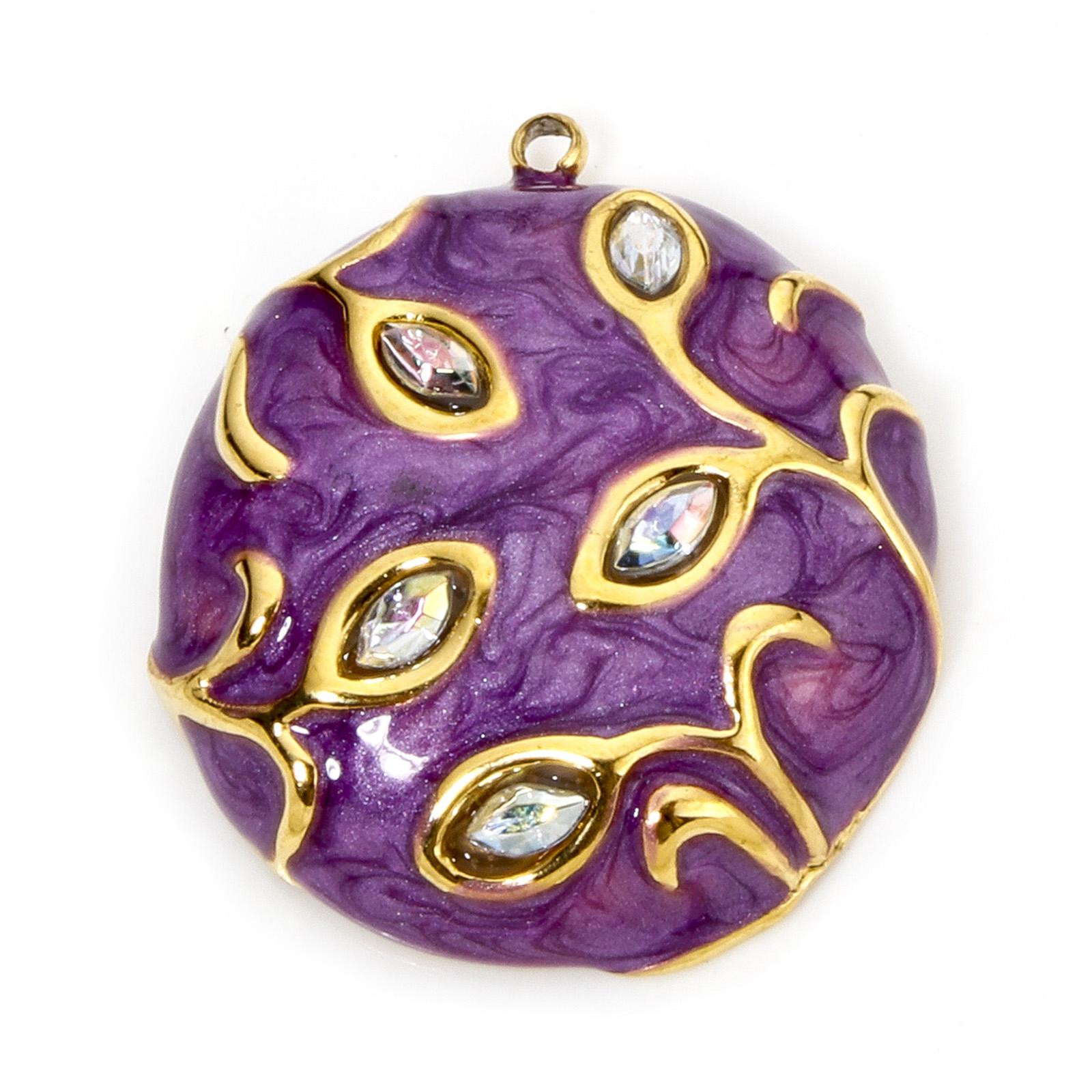 

1 Piece 304 Stainless Steel & Rhinestone Flora Collection Charmes Gold Plated Round Disc Enamel Pendants For DIY Necklace Making
