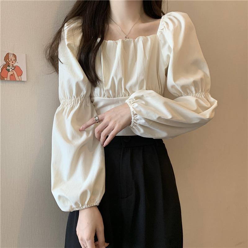 Women's Chic French Square Neck Blouse with Bow Tie - Spring/Autumn 2025