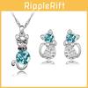 3pcs Crystal Cat Shaped Necklace Earrings Jewelry Set  Gift Teen Girls Women For
