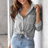 Women Shirt Lapel Long Sleeve Single Breasted Shirt Tops with Patch Pocket Loose Fit Breathable Office Tops