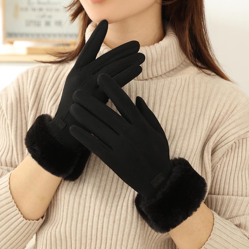 Warme Handschuhe Damen German Velvet Handschuhe Outdoor Samt Verdickt Winddicht Touchscreen Hirschleder Samt Handschuhe