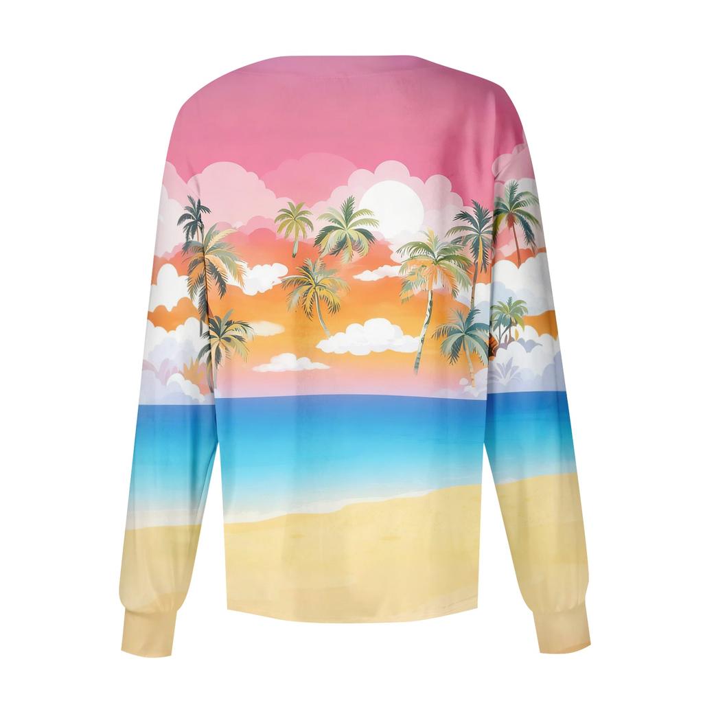 Women's Casual Long Sleeve Hawaiian Floral Print Single Button Scrub Cardigan Top for Uniform