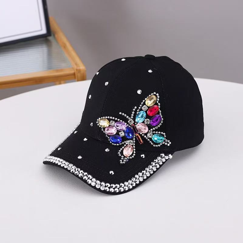 Ladies Hat Colorful Glass Rhinestone Cap Fashion Butterfly Baseball Cap Women'S Sunscreen