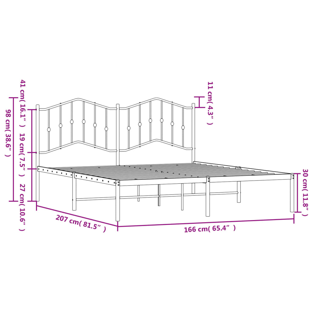 Metal Bed Frame with Headboard Black 160 X 200 Cm