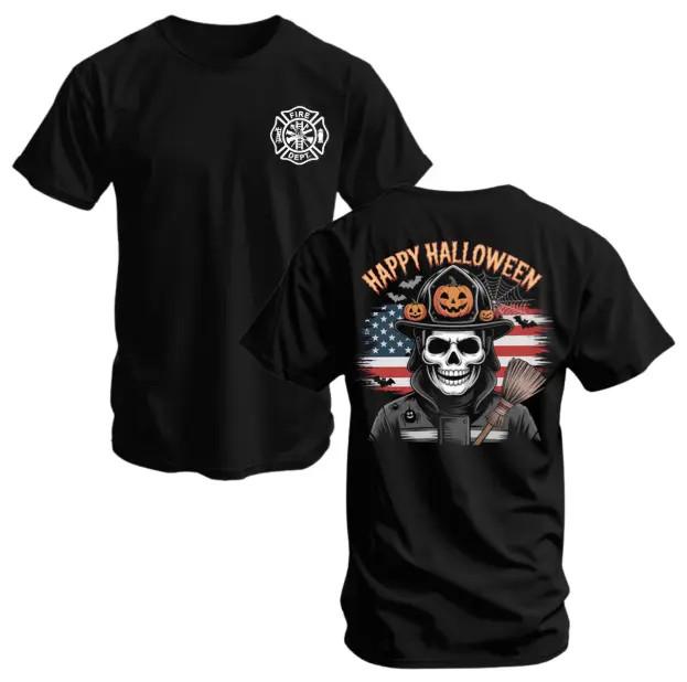 Halloween Firefighter Skull Graphic T-Shirt Gift For Firefighters S