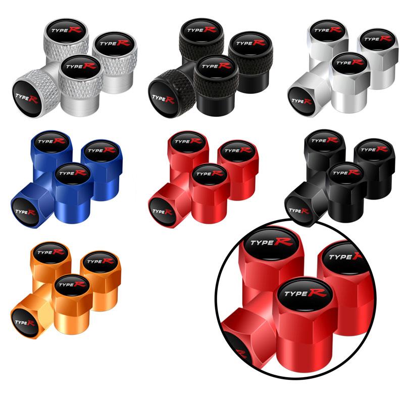 Car Decor 4Pcs Metal Type R Typer Logo Car Tire Valve Stem Cap Tire Wheel Stem Air Valve Caps For Accord Fit Civic CR-V