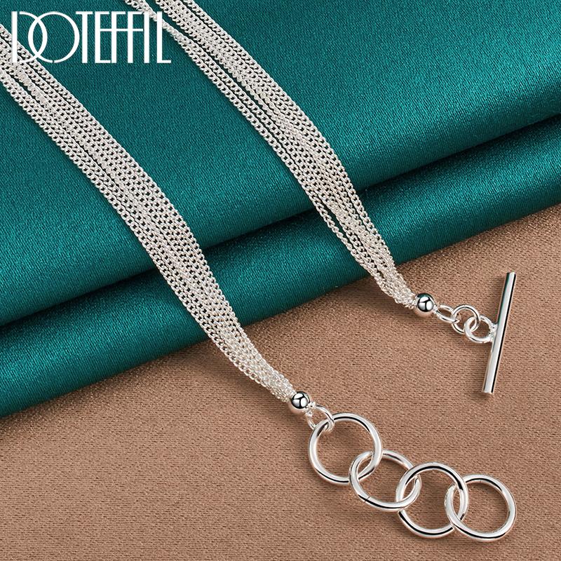 Multi Chain Bead 925 Sterling Silver Necklace Fashion Wedding Jewelry