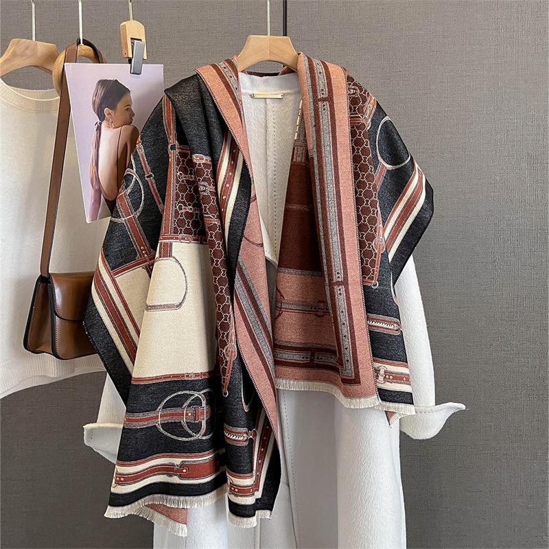 

Luxury Warm Poncho Cashmere Winter Women Scarf Floral Jacquard Shawl Wraps Female Thick Pashmina Blanket Bufanda Travel Echarpe 65X190 cm