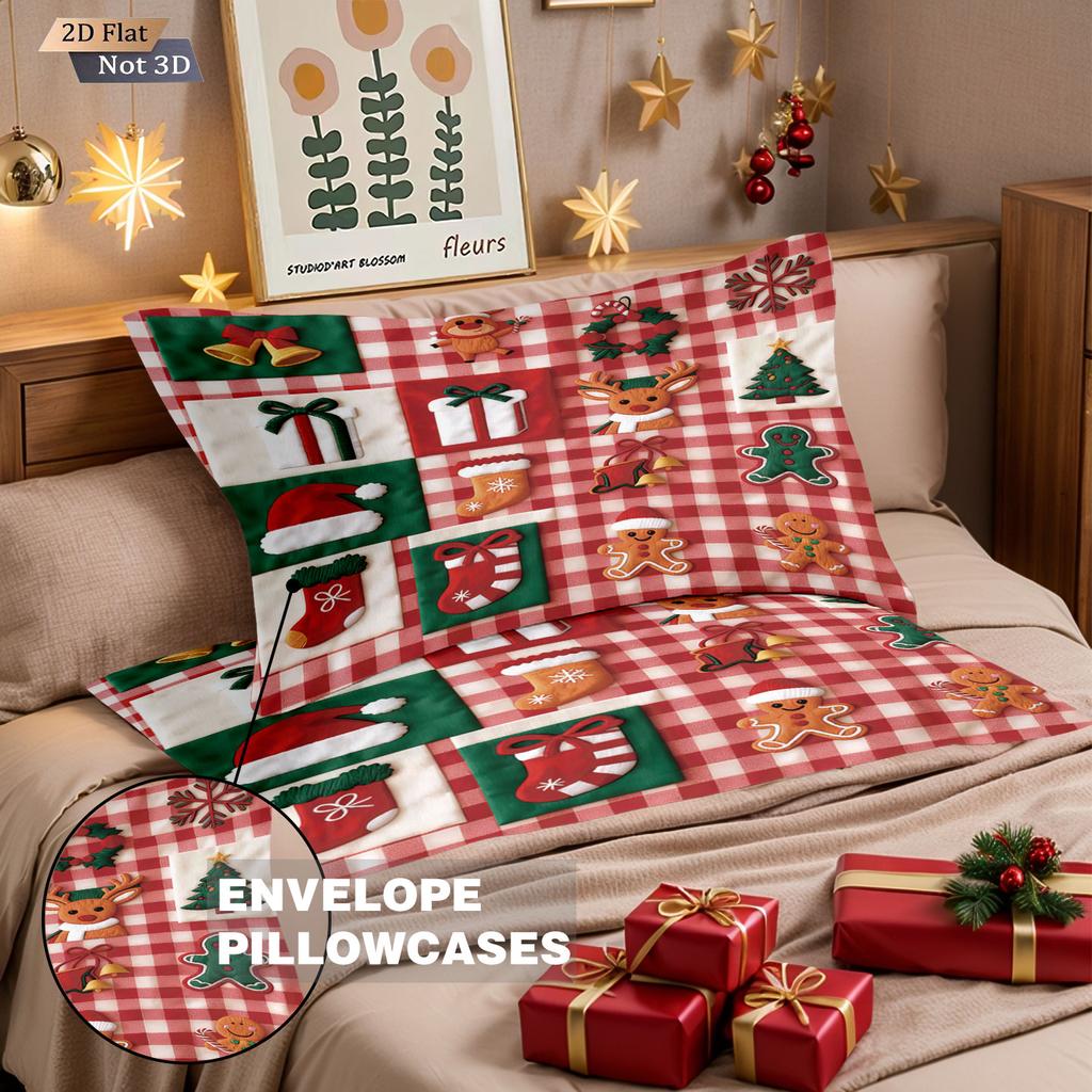 3pcs Christmas red checkered printed coreless bedding set multiple sizes bedrooms dormitories comfortable, machine washable