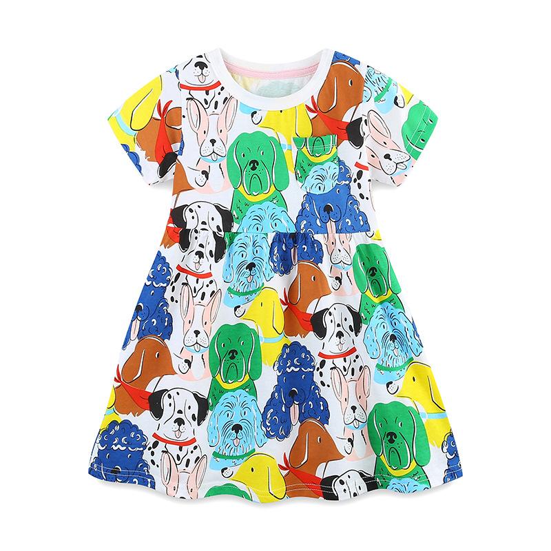 

Summer New Arrival Princess Dress for Girls Short-Sleeved Dress with Puppy Print for Young Ladies 7Y(125cm)