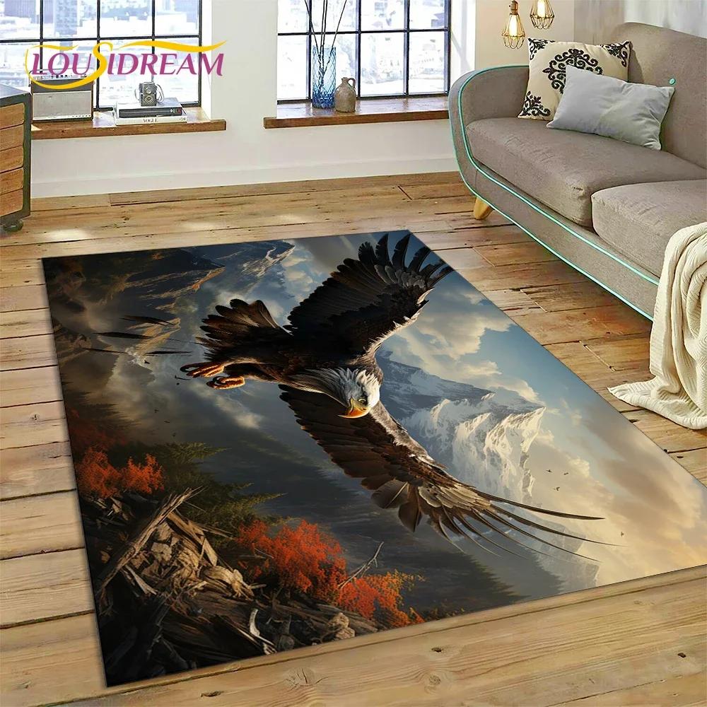 3D Süße Eule Adler Vögel Cartoon Teppich für Schlafzimmer Wohnzimmer Zuhause Sofa Dekoration, Kinderspiel Große Dekor Bodenmatte Geschenk