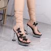12cm Ultra High Heels Crystal Clear Heeled Women Sandals Sexy Narrow Band Cross-tied Platform Wedges Gladiator Sandals Shoes