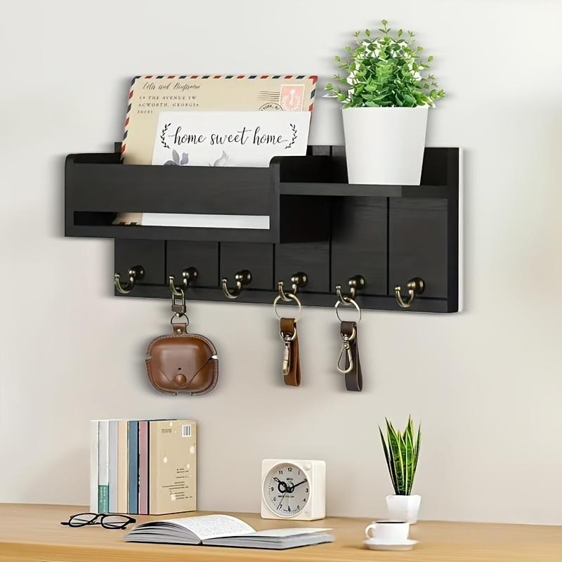 Wall-Mounted Storage Rack, Wooden Wall-Mounted Storage Rack With 7 Hooks, Suitable For Mail Boxes, Keys, Glasses, And Earphones A1