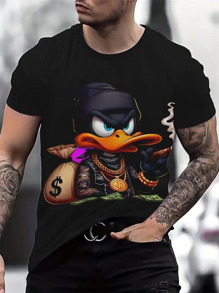 Fun Cartoon Duck Print Men's T-Shirt Casual Summer Casual Short Sleeve Pullover Fashion T-Shirts Outdoor Male Overszied Clothing