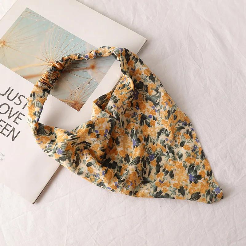 Bohemia Women Bandana Hair Scarf Summer Vintage Printted Chiffon Head Scarf Elastic Hair Bands Headwear Turban Femme