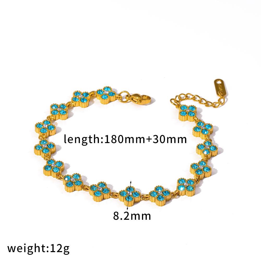 Colorful Flower Zircon Inlaid Bangle 316L Stainless Steel Gold Plated Adjustable Bracelet Minimalist Charm Jewelry Gift