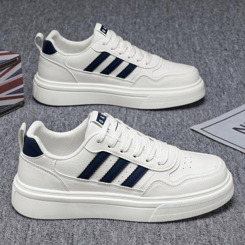 Men's shoes, leather surface, white shoes, men's breathable, lightweight and wear-resistant sports and leisure board shoes