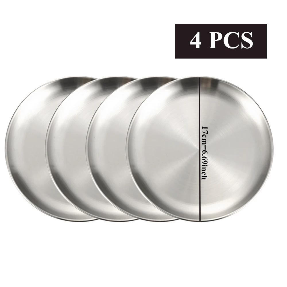 4Pcs Stainless Steel Dining Dish Camping Picnic Tray Dirt Proof Kitchen Bar Tableware Fruit Snack Cake Plate Kitchen Accessories