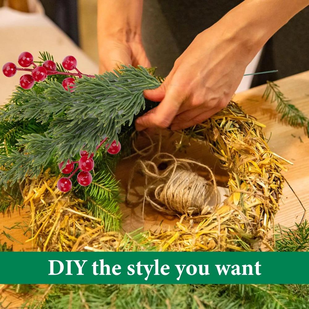 Christmas Ornaments Artificial Norfolk Pine Branches with Red Berry Fake Flowers for DIY Xmas Garland Trees Table Decor