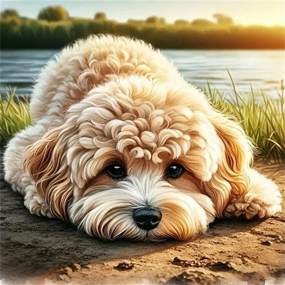 5D Diamond Painting Dog Cartoon Mosaic Animal Lake River Full Drill Embroidery Puppy DIY Crafts Kit Adult Room Decor