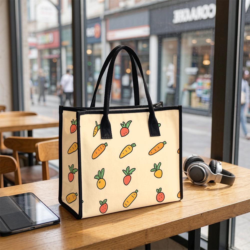 Cute Cartoon Fruit Tote Bag Casual Large Capacity Reusable Shopping Handbag for Daily Outdoor Use