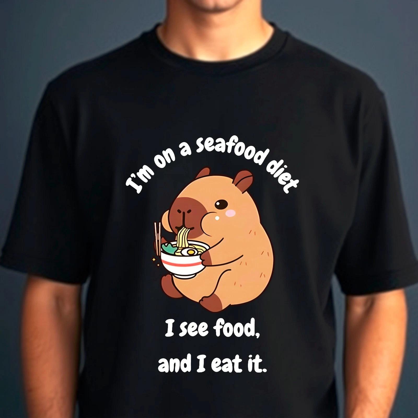 

I m On A Sea Food Capybara Funny Eating Noodles Graphic Gift T-Shirt, 4XL