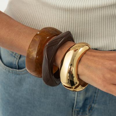Salircon Vintage Irregular Resin Acrylic Wide Chunky Bangle Women Punk Wide Cuff Geometric Metal Bracelets Couple Party Jewelry