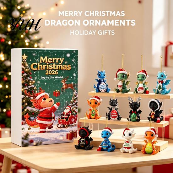 24 Days Surprise Ornaments 2026 Dragon Advent Calendar, Funny Baby Figures Christmas Countdown Cute for Tree 2D Acrylic Cartoon Xmas Tree, Home Decor
