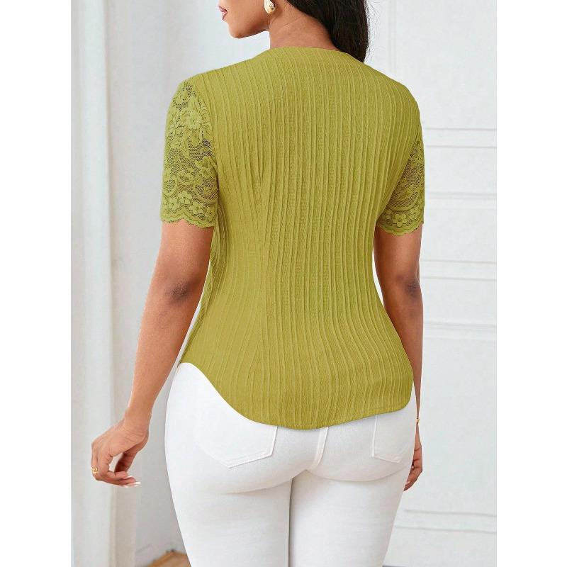 YYFS Damenmode, lässig, Sommer, Frühling, einfarbig, bedruckt, kurzärmelig, V-Ausschnitt, Blusen und Hemden