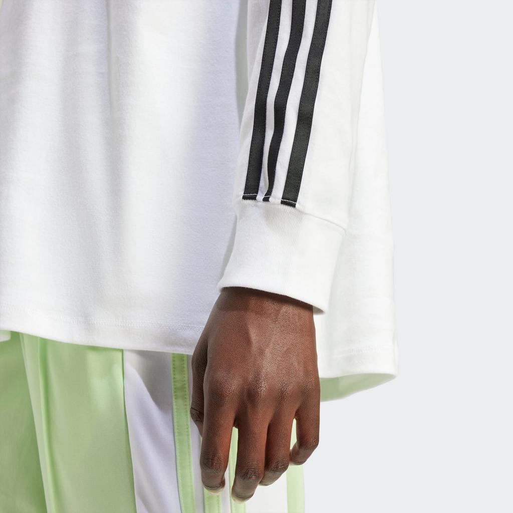 adidas Originals 3-Stripes Color Block Crew Neck Long Sleeve Drop Shoulder T-Shirt Women Tops White IR8060