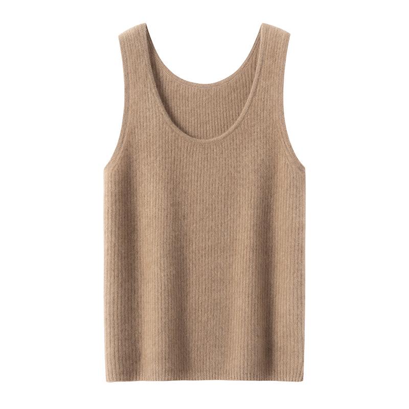 Lekasha Women's Pure Cashmere Sleeveless U-Neck Camisole Top