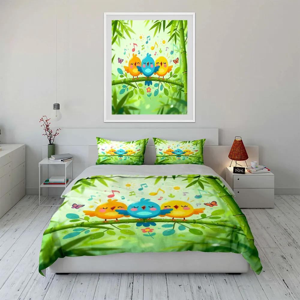 Cute Birds & Nature Decor Set Soft Comfortable Duvet Cover Bedding Set Included 1*Duvet Cover & 2*Pillowcases Gift