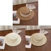 French Lace Pearl Bow Wide Brim Straw Hat For Summer Beach Sun Protection