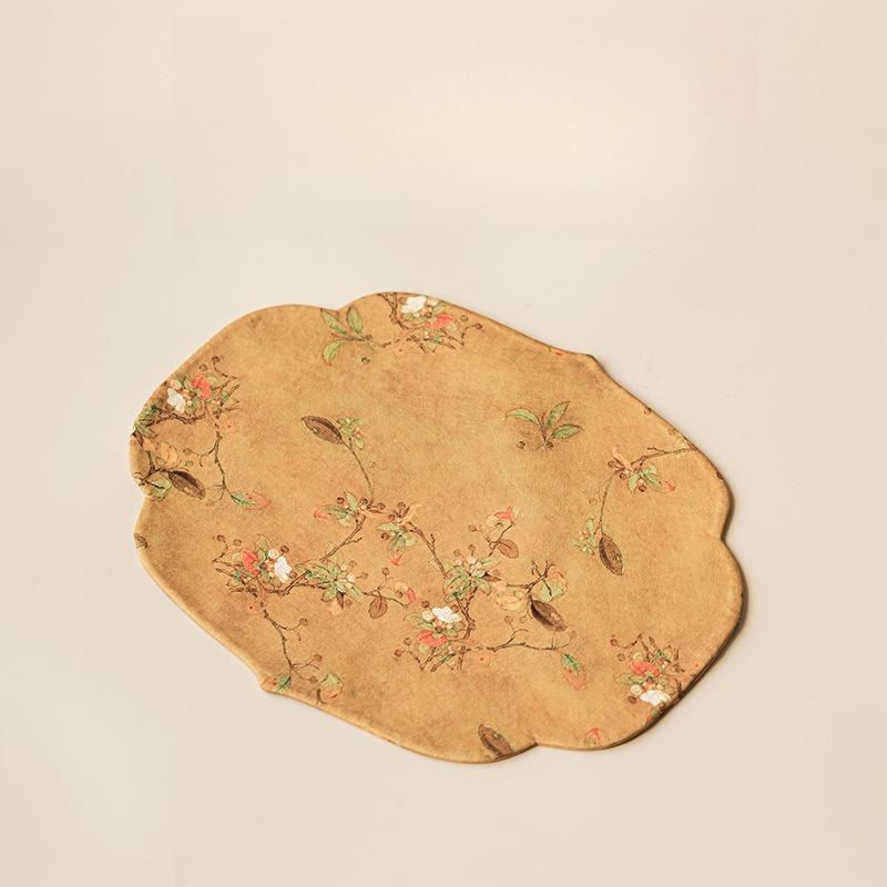 Chinese Style Begonia Edge Tea Table Mats Handmade Drink Coaster Household Dinner Table Cloth Mat Tea Ceremony Supplies Gift