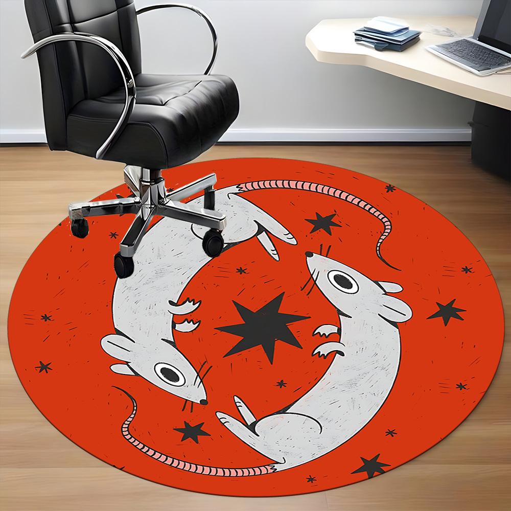 1pc Mouse Zodiac Office Round Area Rug,  Mat Suitable For Office, Under Office Chairs Bedroom Living Room Home Decor, Room Deco