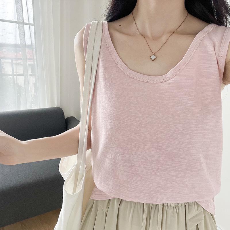 Bamboo Cotton Women's U-Neck Tank Top: 2024 Loose-Fit, Underarm Coverage, Pure Cotton Summer Wear