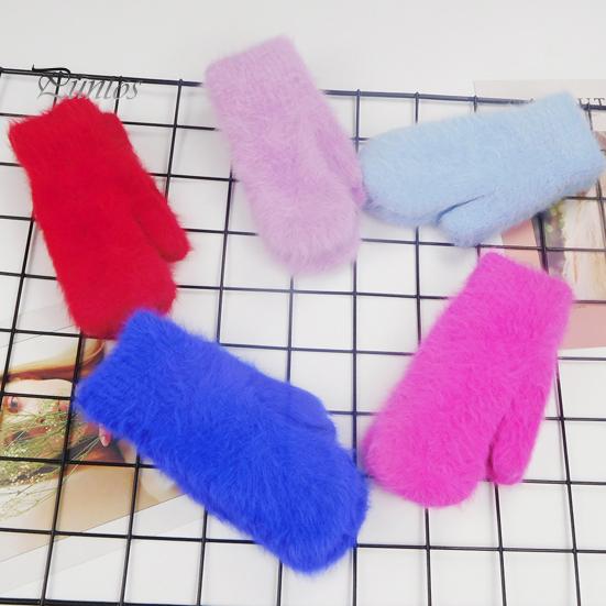 Women Mittens 1 Pair Adults Thickened Stretchy Soft Fuzzy Cozy Cold Ladies Resistant Solid Color Windproof Winter Gloves for Outdoor
