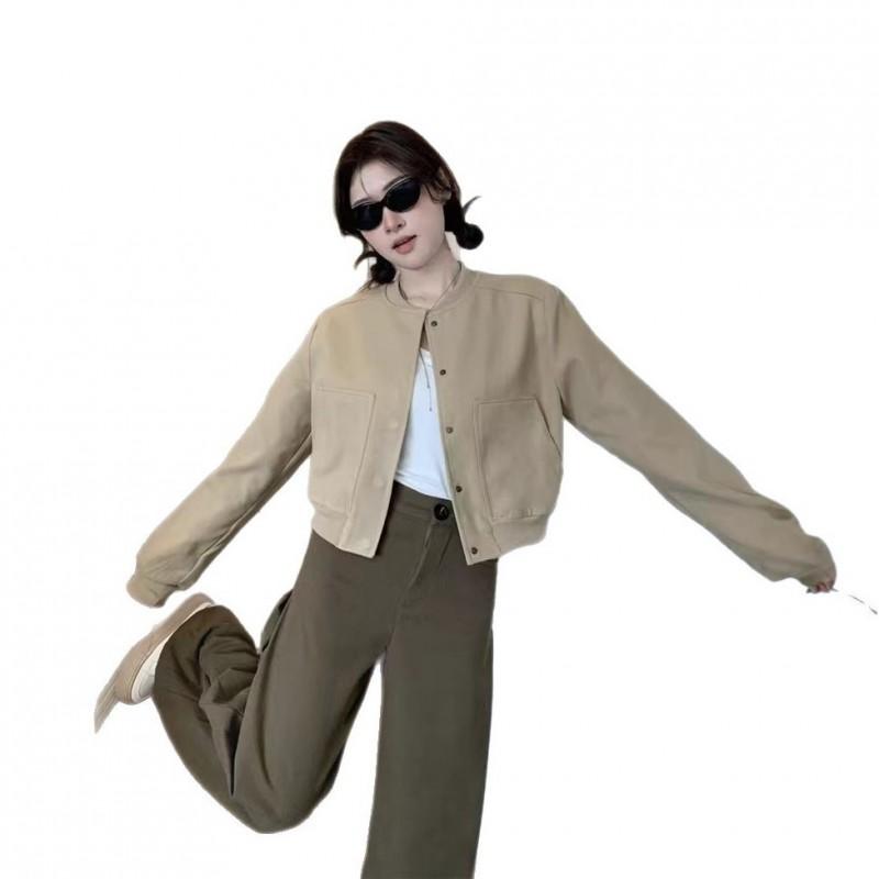 Womens Oversized Baseball Jacket Relaxed Fit Single-Row Button Korean-Japanese Casual Style