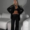 Women Sequined Shirt Sparkling Sequin Embellished Lapel Detail Blouse Long Sleeve Buttons Placket Sexy Party Blouse Shirt