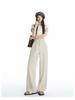2026 Women's Black Slimming Wide-Leg Casual Pants, Plus Size, Soft Thin Fabric, Straight-Leg Design.