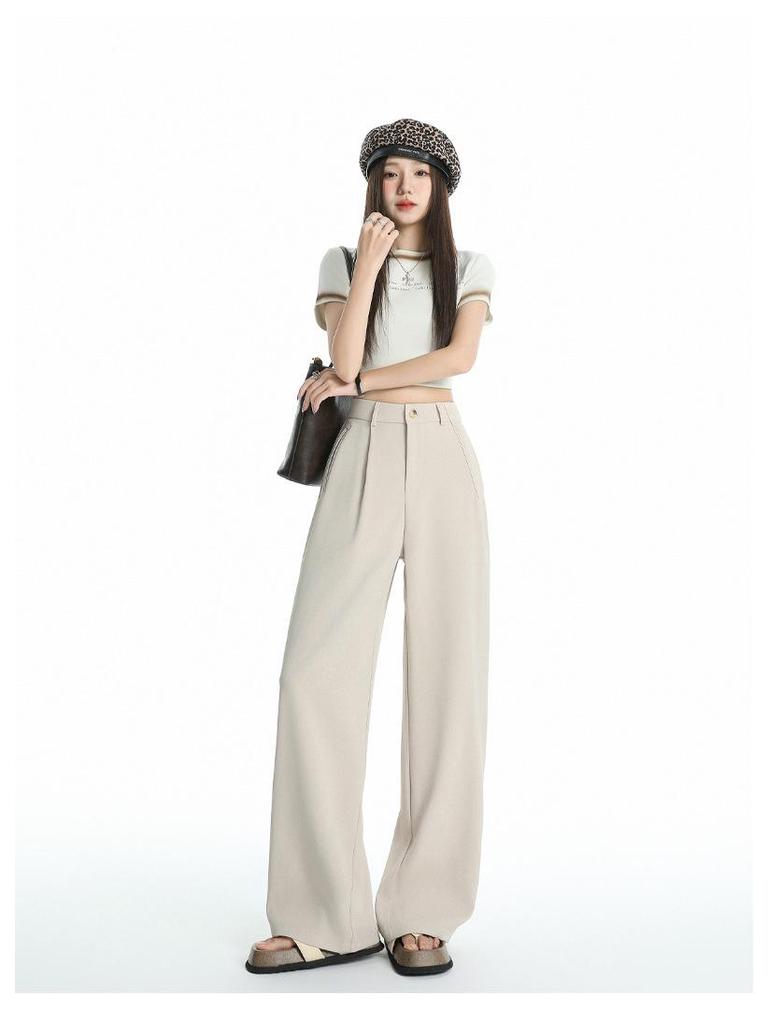 2026 Women's Black Slimming Wide-Leg Casual Pants, Plus Size, Soft Thin Fabric, Straight-Leg Design.