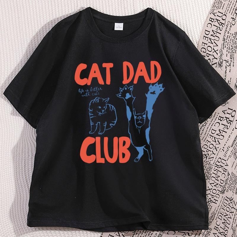 100 Pure Cotton Shortsleeved Tshirt with Cat Club Prints  Fun Mimi Pet Parents Creative Printed Tshirt